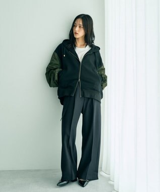 YECCA VECCA リブMIXジョーゼットブラウス Off White
