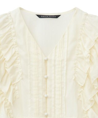 YECCA VECCA ラッフルVネックブラウス Black