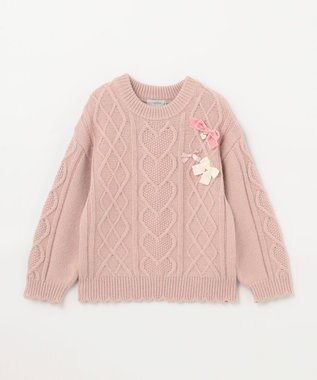 ANY KIDS リボン ケーブル ニット ピンク