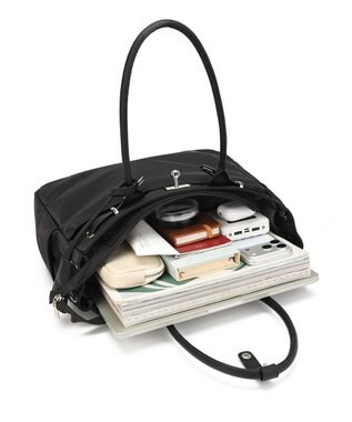 style code 【高密度ナイロン×レザー】ナイロンロングハンドルトートバッグ　軽量　大容量 BLK/SLV7692