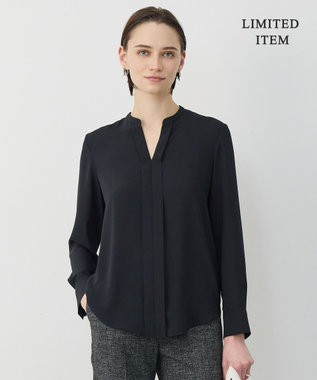 ICB 【新色追加・WEB限定】BackSatinAmunzen キーネックブラウス ブラック