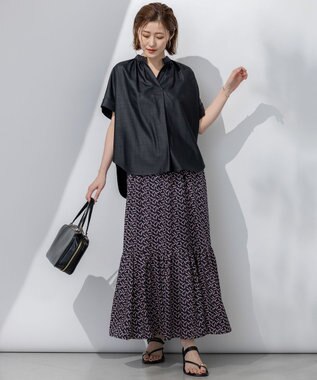 23区 【接触冷感/UVカット】ドライスラブストレッチ スキッパー ブラウス ダークネイビー系