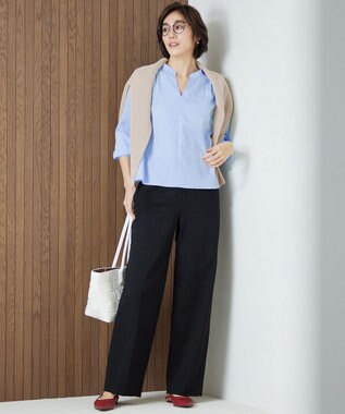 自由区 【洗える】ライトフィールジャージーワイドストレート パンツ ブラック