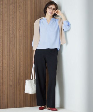 自由区 【洗える】ライトフィールジャージーワイドストレート パンツ ブラック