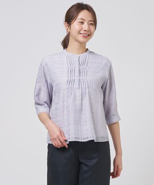 J.PRESS LADIES L シアーチェック カットソー グレイッシュサックス系