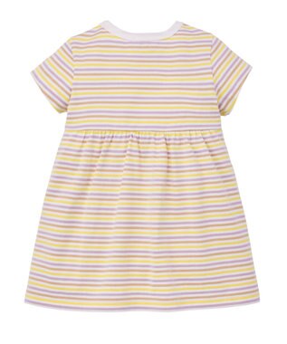 MIKI HOUSE HOT BISCUITS 【80-120cm】みじんボーダー ワンポイント刺繍 半袖ワンピース ラベンダー