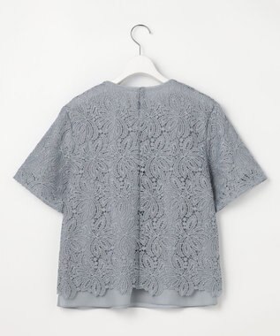 J.PRESS LADIES レースコンビジャージー カットソー グレイッシュブルー系