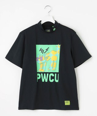 PW CIRCULUS 【UV遮蔽率99% UVカット / 速乾 / ストレッチ】【GOLF OUT掲載】【MEN】アニマルグラフィックモックネックT ゴルフ ブラック系