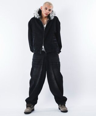 WEGO 【ユニセックス着用ITEM】ファーフードスラッシュデニムブルゾン デニムブラックソノタ