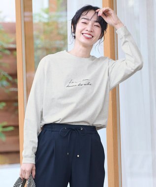 ANY 【UVケア】アソートロゴプリント ロングスリーブTシャツ TOPグレー×筆記体ロゴ