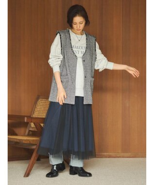 Green Parks ＳＥＴ２点　リバーシブルチュールスカート＋ペチスカート Navy