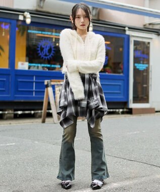 WEGO 【25秋冬新作】シャギーニットジップパーカー ホワイト