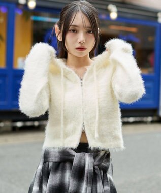 WEGO 【25秋冬新作】シャギーニットジップパーカー ホワイト