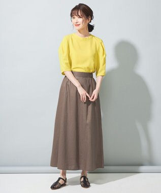 SHARE PARK LADIES 【洗える】リネンレーヨンコーティングウォッシュスカート チャコール