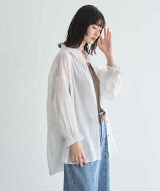 YECCA VECCA 綿麻シアーボリュームギャザーシャツ Off White