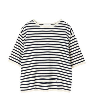 Green Parks 洗える　ニットＴシャツ Border Navy