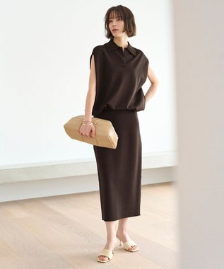 UNFILO L 【接触冷感/UVカット】スゴ機能美ニット Iラインスカート ブラウン