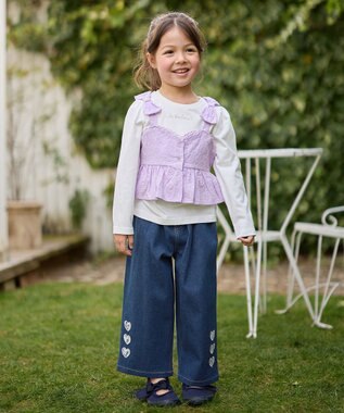 ANY KIDS キャミソール付き 長袖Tシャツ ラベンダー×オフホワイト