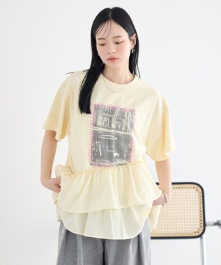 earth music&ecology 異素材ドッキンググラフィックTシャツ Ivory