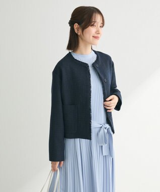 Green Parks ef-de ツイードノーカラージャケット Navy