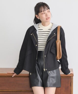 earth music&ecology パーカー付きミリタリーブルゾン Black