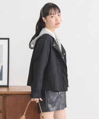 earth music&ecology パーカー付きミリタリーブルゾン Black