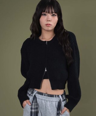 WEGO ダブルZIPニットカーデ ブラック