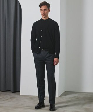 GOTAIRIKU 体温調整に【洗える/チクチクしにくい/ピリングしにくい】イタリア糸 ハイゲージ カーディガン_WOOL100% ブラック系