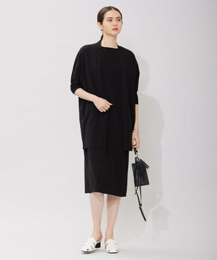 ICB 【洗える】ドライコットンアセテート ドレープスリーブワンピース ブラック系