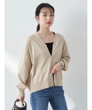 earth music&ecology ＶネックＺＩＰカーディガン Beige