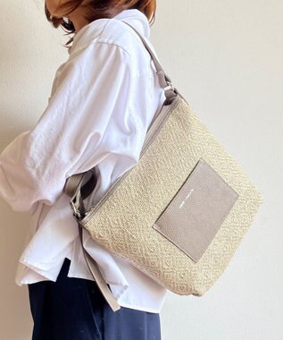 Hekhèr Le Style de Vie 【日本製 / 3WAY】ジュート×牛革 ショルダーバッグmedium グレージュ
