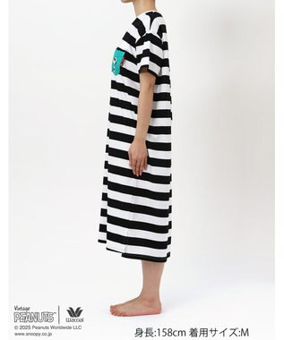 WACOAL ワコール_リラックス＆スリープ ネグリジェ 4分袖 綿100%(本体) PEANUTS スヌーピー ロング丈(ふくらはぎ付近) レディース FNT156 /ワコール ブラック