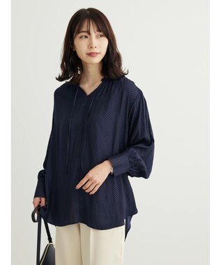 Green Parks とろみ衿フリルブラウス Navy