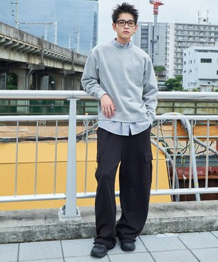 WEGO 【ウエストゴム/MLサイズ展開】ワイドカーゴスウェットパンツ ブラック