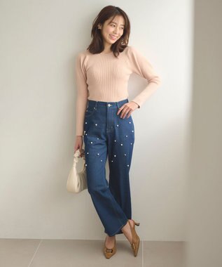 Feroux 【洗える】パフショルダーリブ ニット ピンク系