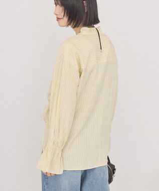 AMERICAN HOLIC スタンドフリルストライプスキッパーブラウス Yellow