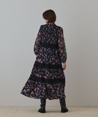 GRACE CONTINENTAL サラサプリントティアードワンピース ブラック