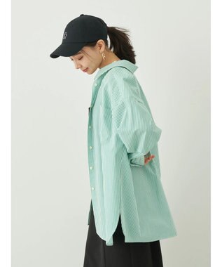 earth music&ecology ボーイズライクシャツ Stripe Green