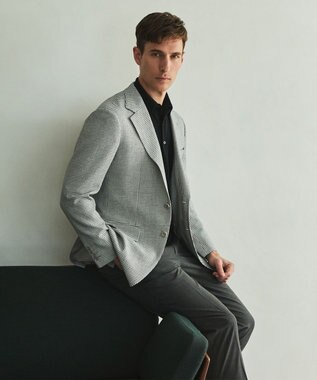 GOTAIRIKU 【尾州】ストレッチメッシュジャケット_千鳥格子柄 ライトグレー×千鳥格子柄