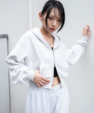 WEGO ショートZIPパーカー アッシュグレー