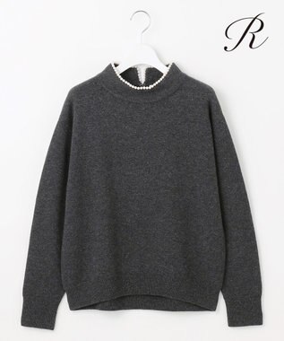 23区 【R(アール)】マイクロンメリノウール パールトリム ニット チャコールグレー系