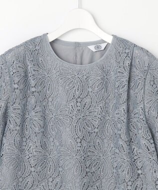 J.PRESS LADIES レースコンビジャージー カットソー グレイッシュブルー系