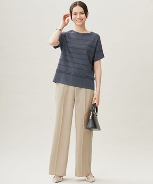 自由区 S 【接触冷感・UVカット・洗える】クレープストレッチボーダー ニット ブルー