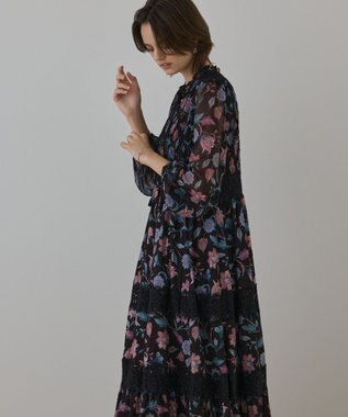 GRACE CONTINENTAL サラサプリントティアードワンピース ブラック