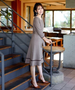 Tiaclasse 【洗える】リップル編みニットワンピース モカ×ブラウン