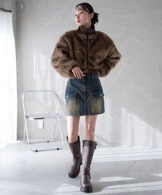 WEGO ヴィンテージウォッシュカーゴミニスカート デニム中濃加工色