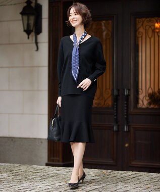 自由区 L 【洗える/セット可】レーヨンポリエステルスムース Vネックニット ミッドナイト