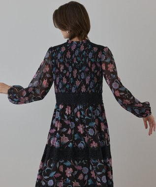 GRACE CONTINENTAL サラサプリントティアードワンピース ブラック