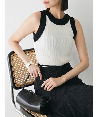 Green Parks デザインヘム配色ニットタンクトップ Off White