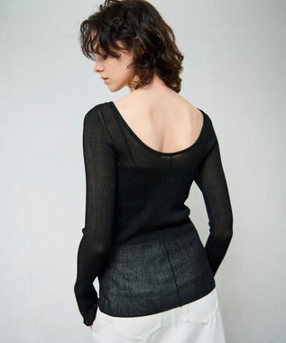 GRACE CONTINENTAL ラメシアーリブニットトップ ブラック
